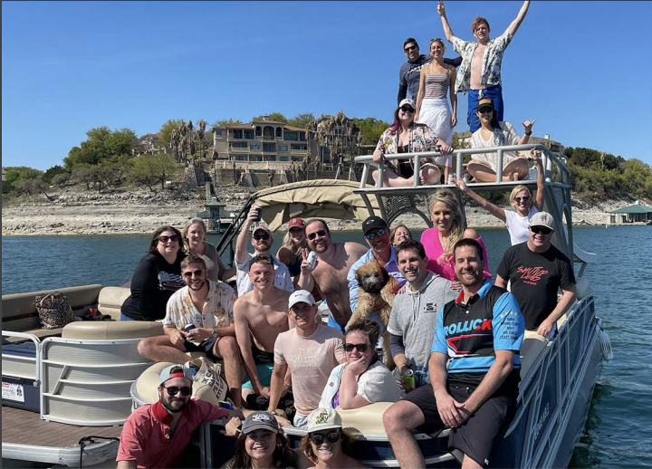 Our Austin team boating on Lake Austin.